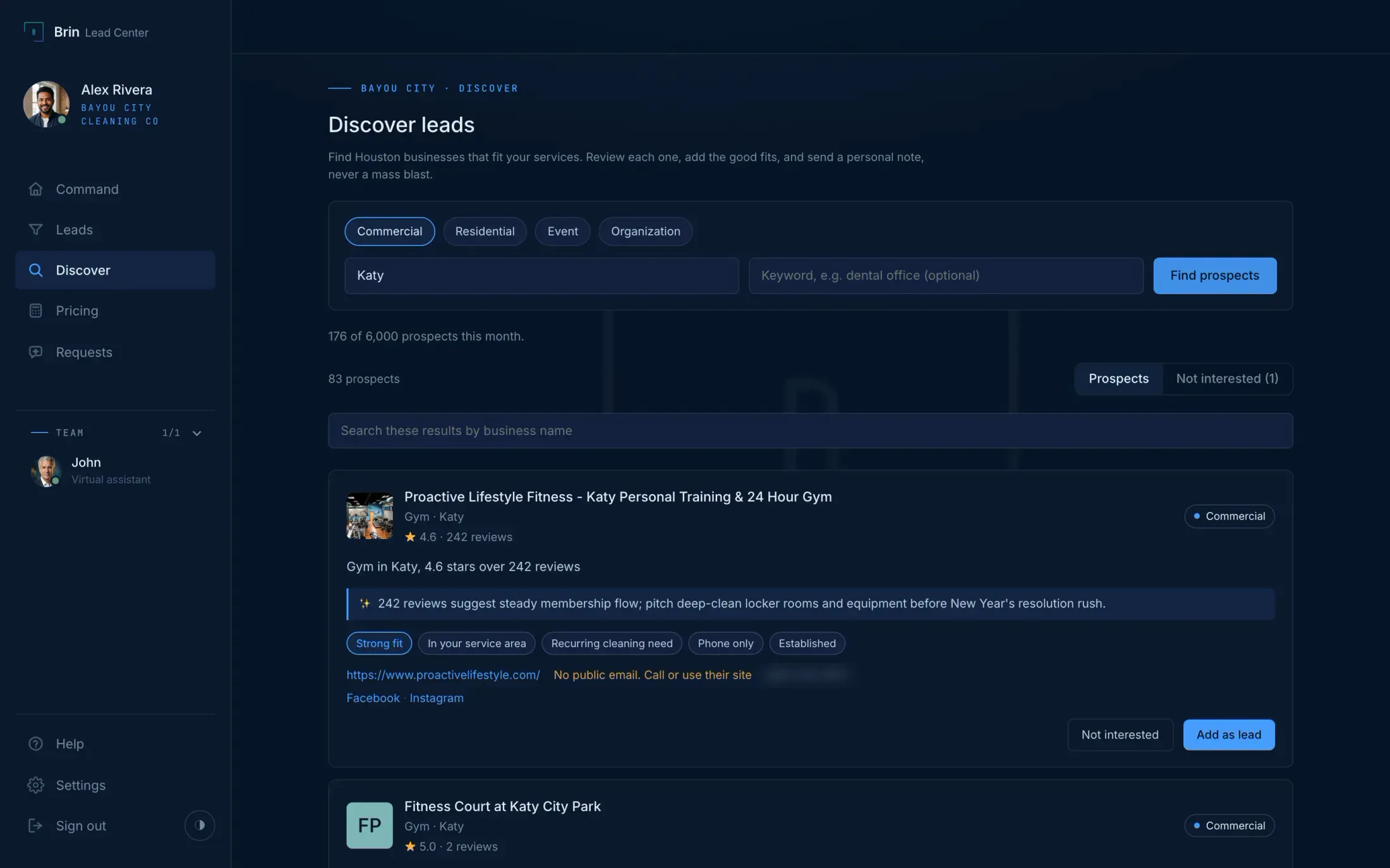 Discover results: real businesses from Google Maps with website, email, and social links